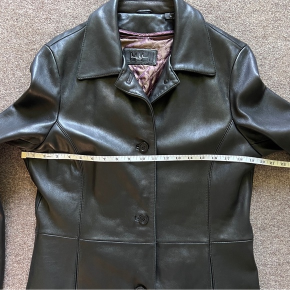 Vintage Nicole Miller 3/4 Length Genuine Leather Black Trench Coat Size Large - Picture 13 of 13
